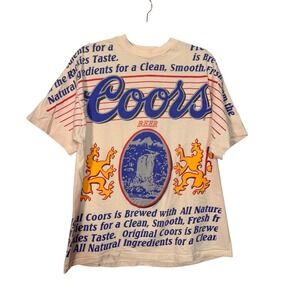 Coors Beer All Over Print T Shirt VTG 90s Large Reprint Wild Oats Hanes Beefy-T